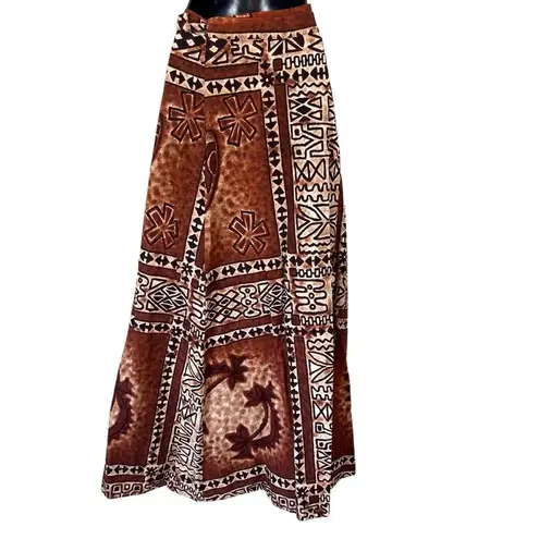 Vintage 1960’s Tiki Tapa Designs Barkcloth Hawaiian Maxi Wrap Skirt Brown Size undefined