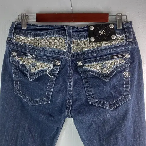 Miss Me  31x33 Signature Rise Boot Dark Wash Bling Flap Pocket Denim Jeans
