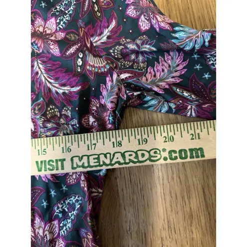 Loft  Women Paisley‎ Mock Neck Maxi Dress Size Large Long Sleeve Stretch Peasant