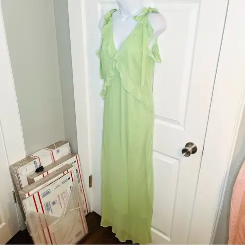 Christian LaCroix Bias Cut V-Neck Criss Cross Ruffle Yoke Maxi Dress Green M NWT