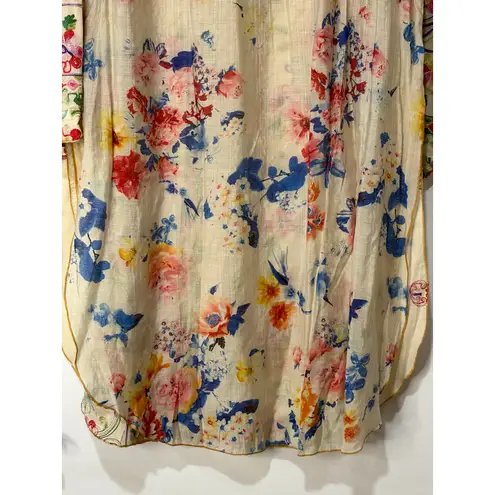 Aratta Silent Journey Collection Midi Dress Large NWT Cream Embroidered Florals Green