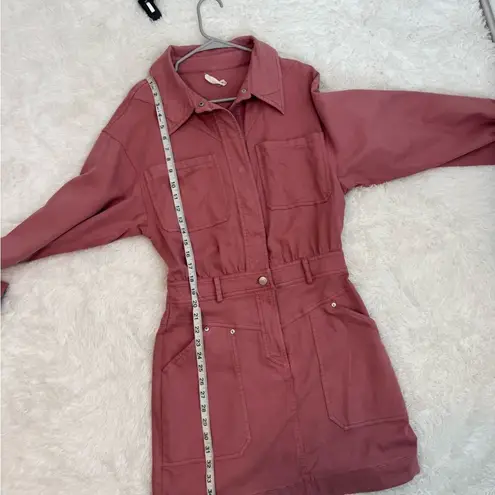 Avec Les Filles Pink Coverall Denim 3/4 Snap Front Patch Pocket Dress Size S