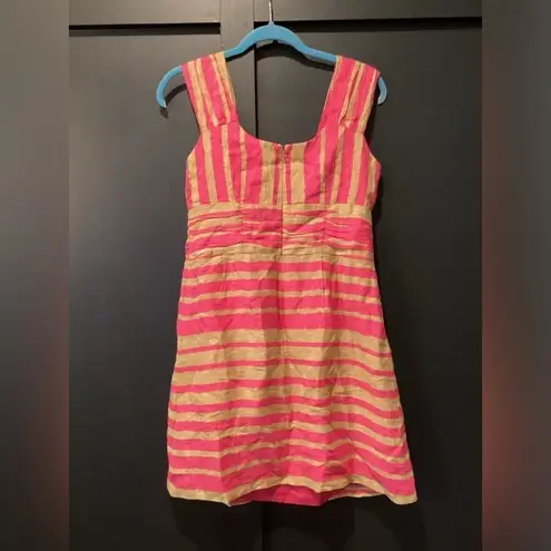 Nanette Lepore  Pink Striped Silk Linen Sleeveless mini v neck dress 6