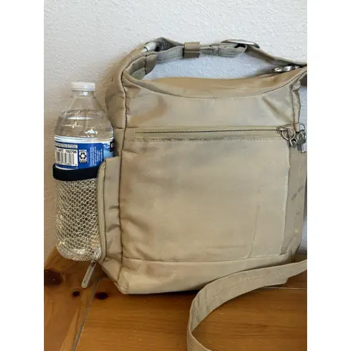 Travelon Anti-Theft Crossbody Bag Beige with Locking Zippers & RFID Protection