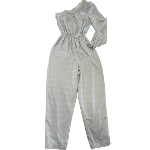Love, Whit by Whitney Port Jumpsuit Womens 4 Ivory Jacquard One Shoulder Stretch White