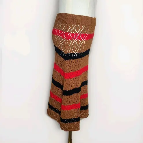 Stella Pardo Paris Talia Crochet Striped Open Knit Flared Pointelle Skirt Sz S Brown