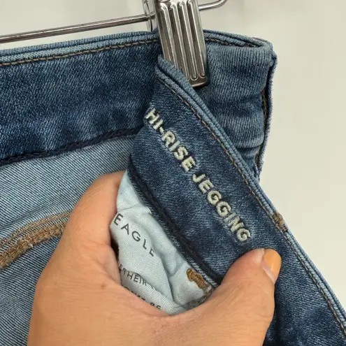 American Eagle  Hi Rise Jegging Jeans Regular Blue Stretch Distressed Size 10