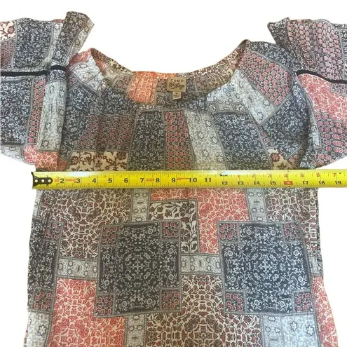 Como vintage  Lightweight Patchwork Floral Boho Tunic Dress Bell Sleeves Size M