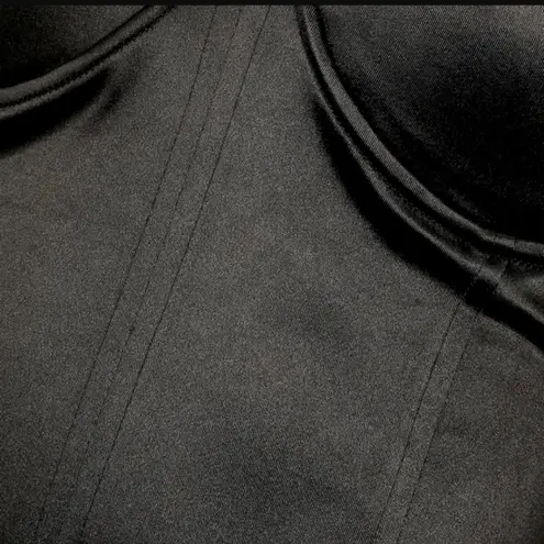 NWT LULU'S SATIN BUSTIER STRAPLESS THONG BODYSUIT W/FULL ZIP SNAP CROTCH STYLE Black Size XS