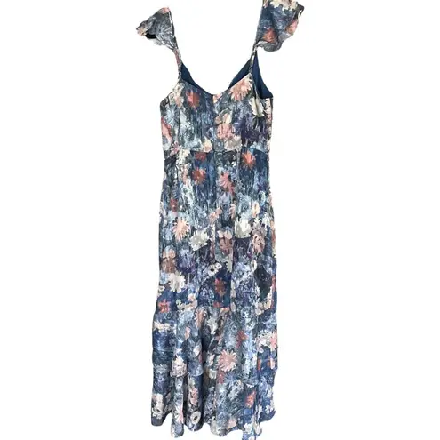 Hutch Anthropologie  Ruffled Midi Dress Gown Floral Blue Women's Size 14