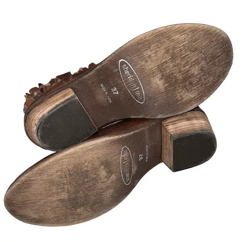 Sheridan Mia Brown Leather Floral Applique Side Zip Booties Boots Size 6