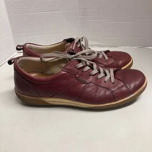 Ecco Women's Chase Leather Lace Up Fashion Sneaker Shoes Maroon Size 10