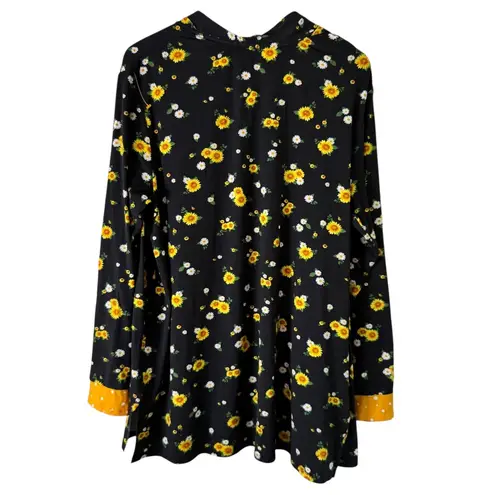 Comfort Code Floral Print Cardigan Open Front Lightweight Sunflower Black L Size L