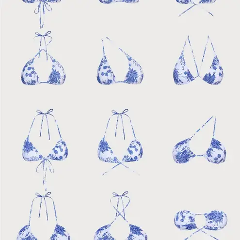 Berlook Floral Halter Triangle Bikini Top ONLY 68 Blue Size L