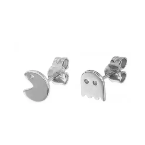 Boutique NEW 14k White Gold Diamond Pac-Man Accent Diamond Mismatch Stud Earrings