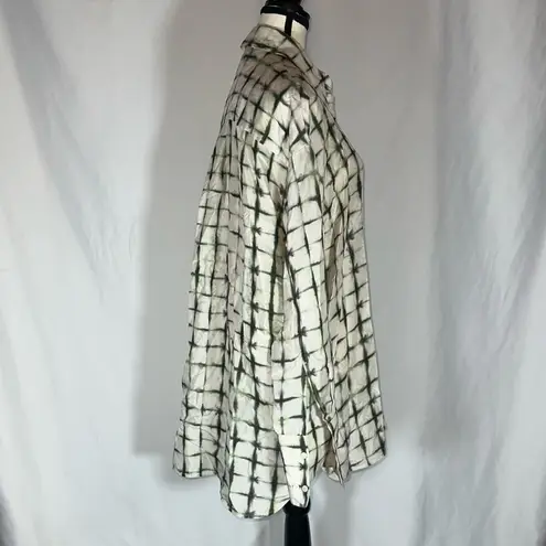 COS • 100% Silk Print Blouse **SEE MEASUREMENTS** Off-White Green Oversized