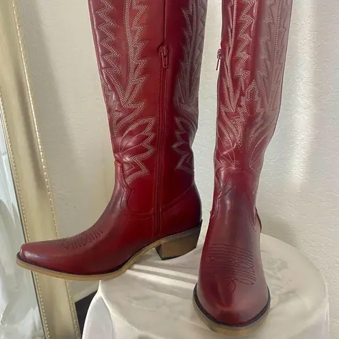 NIB REDTOP Flame Stitched Western Burgundy Red Cowboy Cowgirl Boots US 8.5