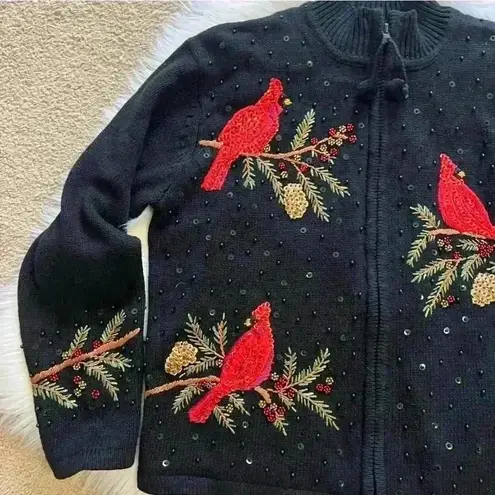 Heirloom Collectibles Vintage 2004 Christmas Sequin Cardinal Print Petite Large Black Size undefined