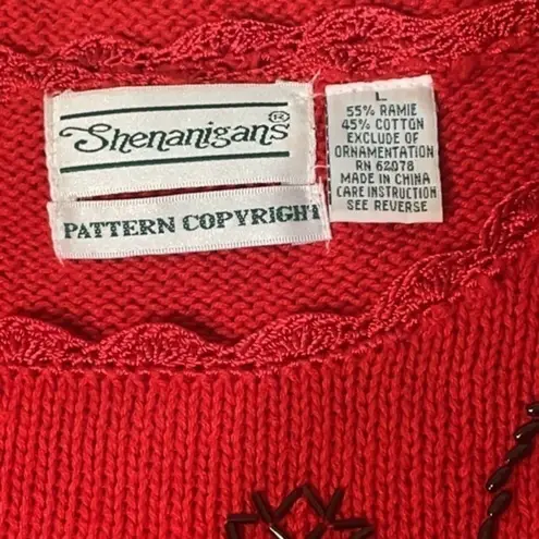 Shenanigans sweater Vintage Red black beaded holiday granny ugly Christmas Sz L Size L