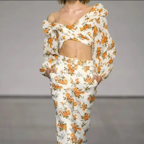 Zimmermann NWT.  Floral Print One-Shoulder Top ZIM 0/ US 4 white yellow