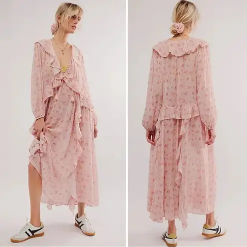 Spell & the Gypsy Bohemian Ethereal Billowy Ruffle Fleur Gown Maxi Dress Small Pink