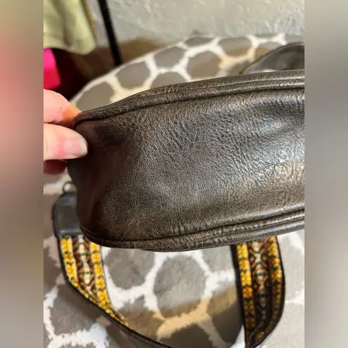 Antik Kraft Brown and Yellow Crossbody Bag with Tassel Detail and guitar strap