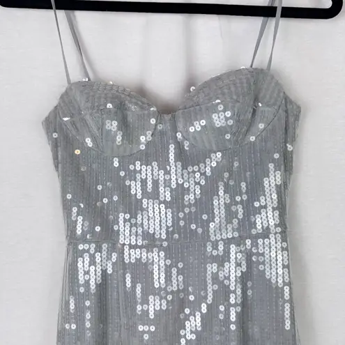 SAU LEE Opal Silver Gray Sequin Gown Bustier Sweetheart Dress US 0 NWT