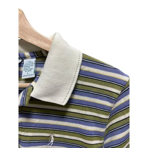 IZOD Y2K Striped Scallop Trim Womens Polo Shirt Purple Size L Preppy Academia