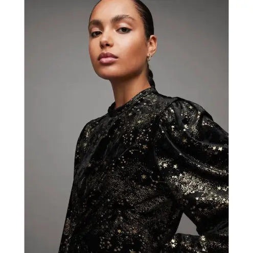 New! All Saints Jemima Star Dress Black Velvet
Metallic Gold Printed Sz 10 $299
