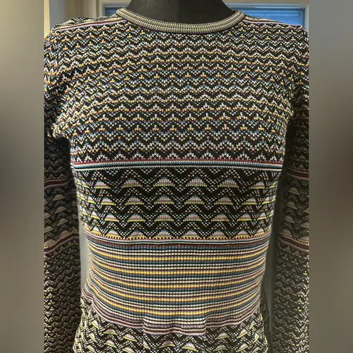 Shoshanna Womens Crew Neck Ribbed Pullover Sweater Multi Colored Size Med $330
