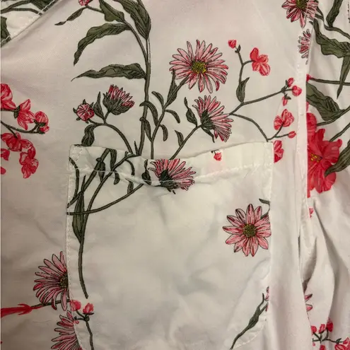 George White & Pink Floral Sheer Long Sleeve Button Down Shirt