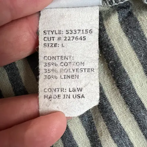 Cut Loose Tunic Top Womens Large Gray Striped Cotton Linen Long Sleeve Sharkbite