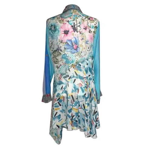 Fleur de Lis Anthropologie Asymmetric Tunic Dress Roll Tab Sleeve L Sheer Flowy Size L