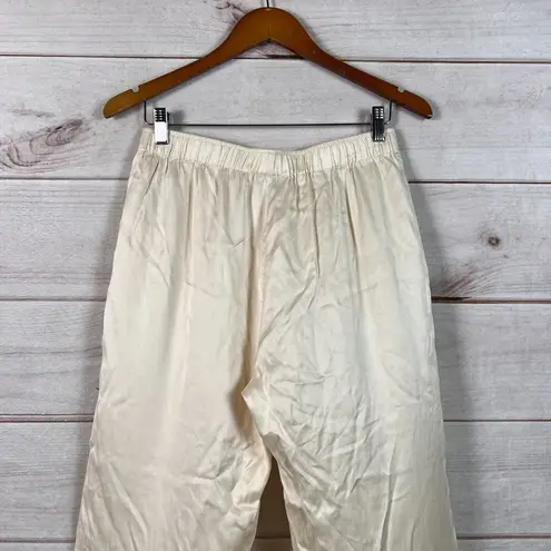 Eberjay Eberjey Womens Pants Sz M Cream High Rise Pajama Bottom Silk Satin Sleepwear