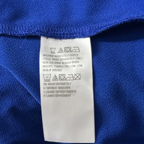 Dennis Basso Dennis by Blouse Medium Cobalt Blue Lace Trim Balloon Sleeve Chic