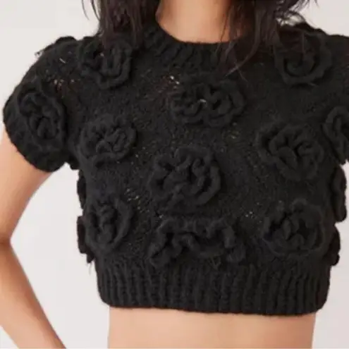 Tach Clothing Women’s Polina Top Elena Crochet Knit Skirt Set Black Rosettes S