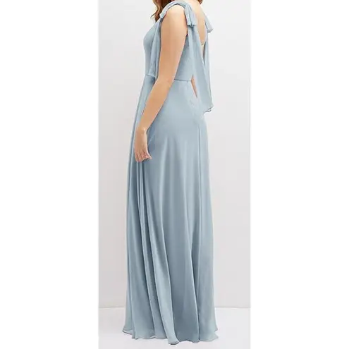 Dessy NWT SZ 4 Regular BOW SHOULDER SQUARE NECK CHIFFON MAXI DRESS in Mist Blue