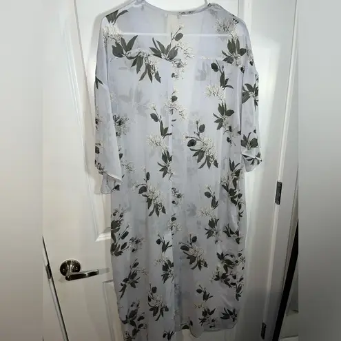 Lucky Brand  Long Pale Blue Lightweight Floral Duster Cardigan Pullover Size OS