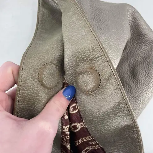 Tignanello Women's Leather Lined Crossbody Hobo Bag Gray Silver Metallic Large Silver