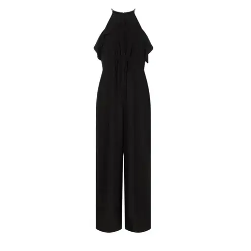 Zimmermann Zimmerman Black Sleeveless Ruffle-Frill Wide Leg Jumpsuit 100% Silk Size 1 (6)