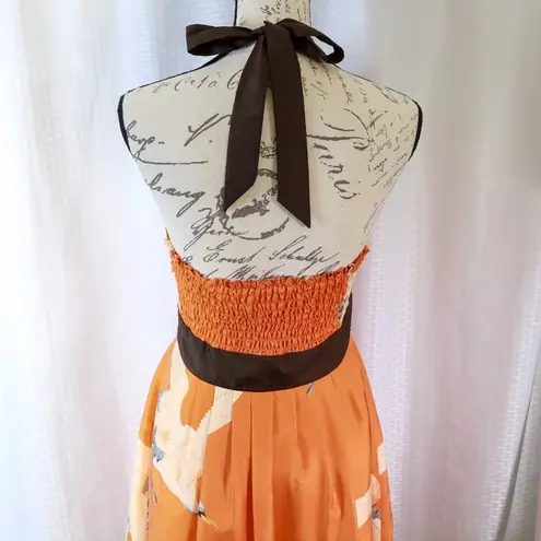 Moulinette Soeurs Anthropologie Crane Silk Halter Dress Tangerine Orange size 4