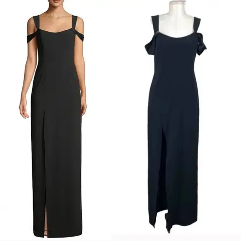 Halston Heritage  Cold Shoulder Fitted Crepe Side Slit Gown Black Size 4