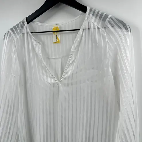 Lily Bleu Sheer Satin Striped White Swim Cover Up Size Medium