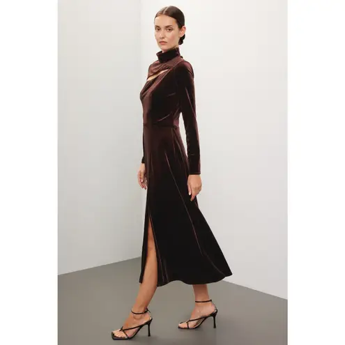 Rene Ruiz Brown Velvet Long Sleeve Cut Out Midi Cocktail Dress Size 0