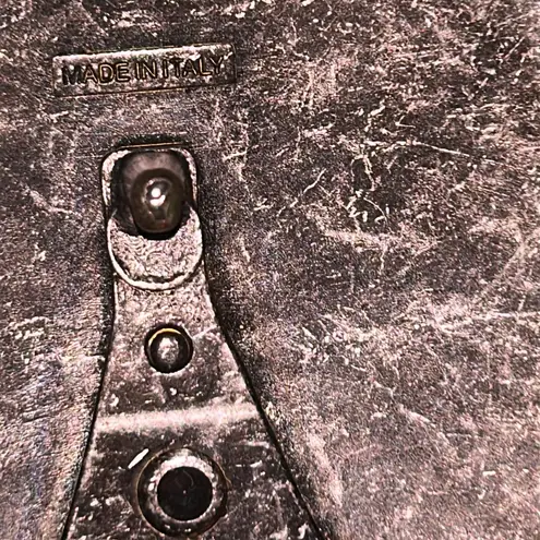 Belgo Lux Brown Leather Belt with Italian Silvertone large square flower buckle Size M