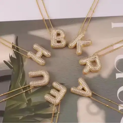 Bubble Balloon Letter K Zircon Initial Necklace Gold