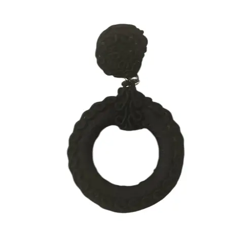 VTG Decorative Black Textured Fabric Knot Circular Dangle Earrings