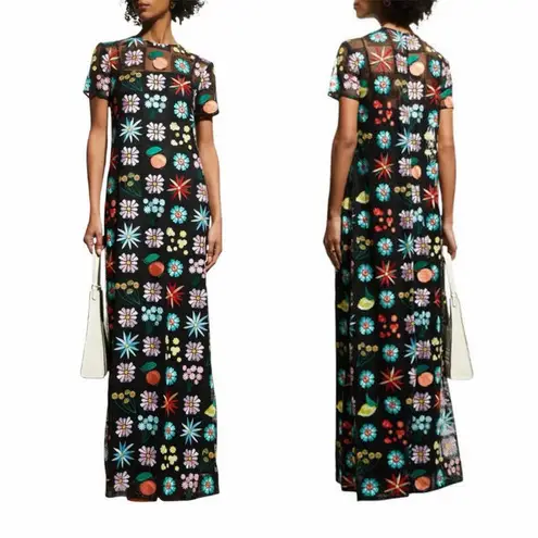 STAUD Rina Floral Maxi Dress Black Mesh Embroidered Sheer Overlay Size Small - Image 3