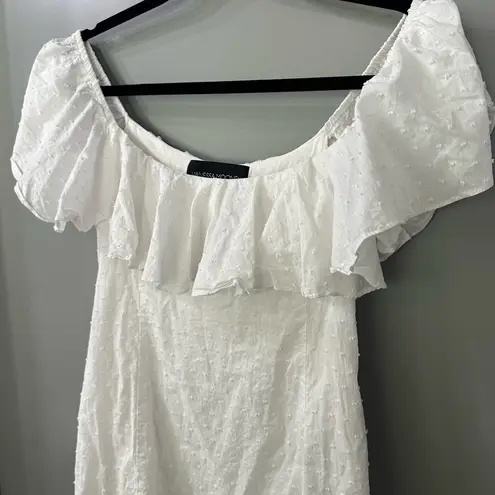 Vanessa Mooney Joelyn Dress Off Shoulder Ruffle White Mini Dress Size M