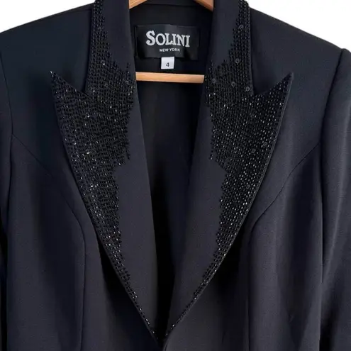 Solini New York Vintage 90s Embellished Beaded Black Blazer Jacket, Size 4 Black